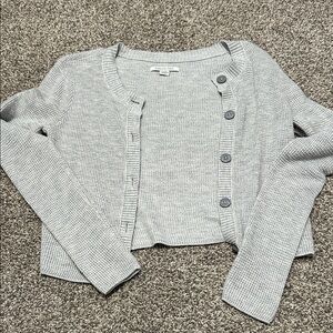 American Eagle Outfitters Light Gray Cropped Button Cardigan